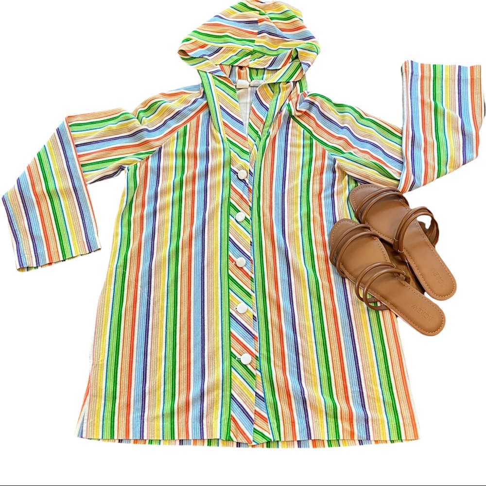 Vintage Rainbow Sherry Button Up Hooded Sweater